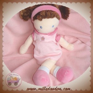 NOUNOURS SOS DOUDOU POUPEE MARRON ROBE ROSE FLEUR