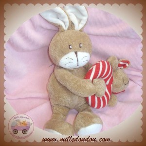 NOUNOURS SOS DOUDOU LAPIN MARRON HOCHET ROUGE