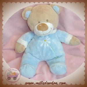 KIABI SOS DOUDOU OURS ORANGE BLEU NICOTOY 25 CM