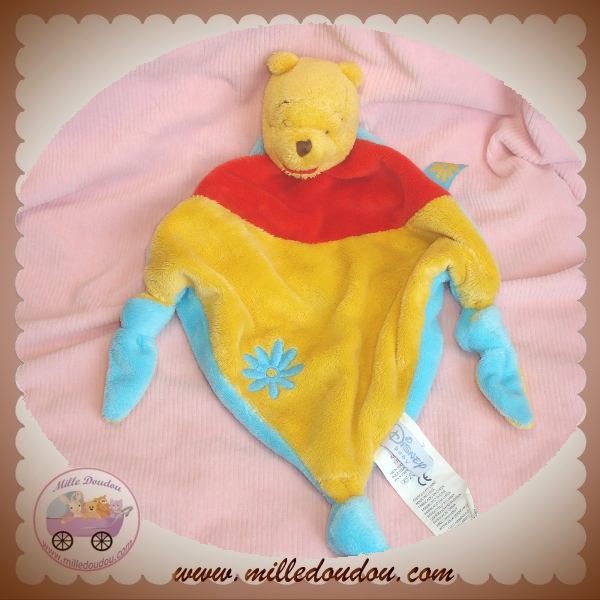 DISNEY DOUDOU WINNIE L'OURSON PLAT JAUNE ROUGE BLEU