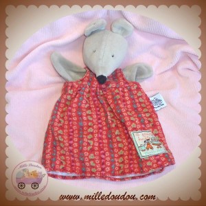 MOULIN ROTY SOS DOUDOU SOURIS GRISE MARIONNETTE ROBE ROUGE