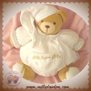 KALOO SOS DOUDOU OURS BLANC VELOURS DRAGEE FLEUR OR