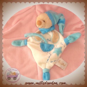 BABYNAT BABY NAT DOUDOU OURS BEIGE PLAT LOSANGE BLEU ECRU