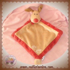 KIKOU SOS DOUDOU CHIEN BEIGE PLAT LOSANGE ROUGE ATTACHE TETINE