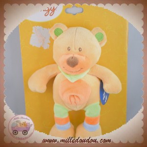 BENGY SOS DOUDOU OURS MUSICAL ORANGE JAMBES RAYE BLEU VERT