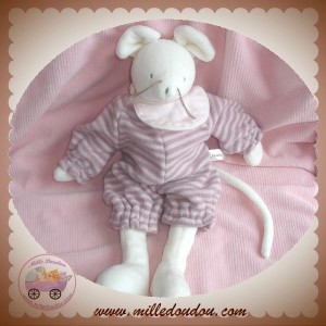 MOULIN ROTY SOS DOUDOU SOURIS BLANCHE COMBINAISON MAUVE VIOLETTE