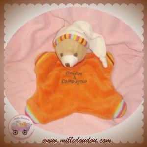 DOUDOU ET COMPAGNIE OURS BEIGE CORPS PLAT ORANGE BRAS LAINE ROSE